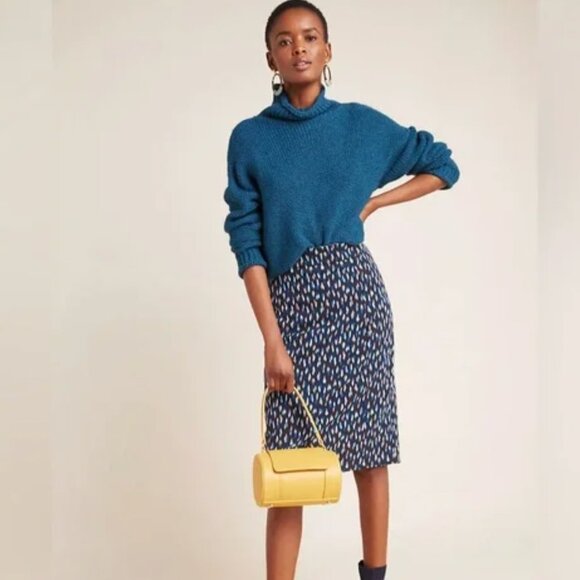 Maeve Debra Knit Faux Wrap Lined Navy Pencil Skirt | Anthropologie EUC Size 4 - Picture 10 of 10